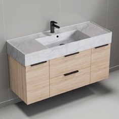 Floating Bathroom Vanity, Modern, 48 inch, Marble Style Sink